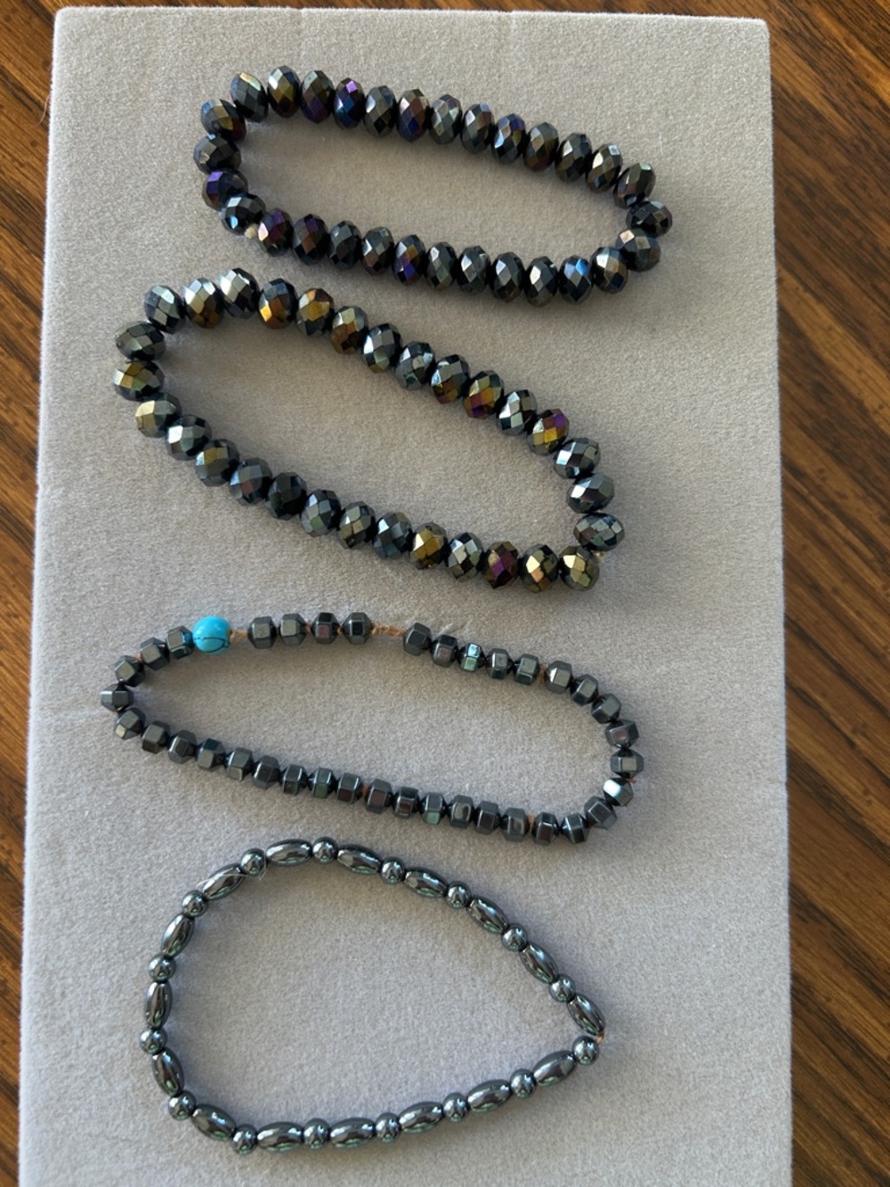 Hematite Beaded Stretch Bracelet - Iridescent Black 4 Bracelets